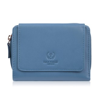 Portfel damski skórzany błękitny duży w orientacji poziomej z RFID Paolo Peruzzi SL-07-CB