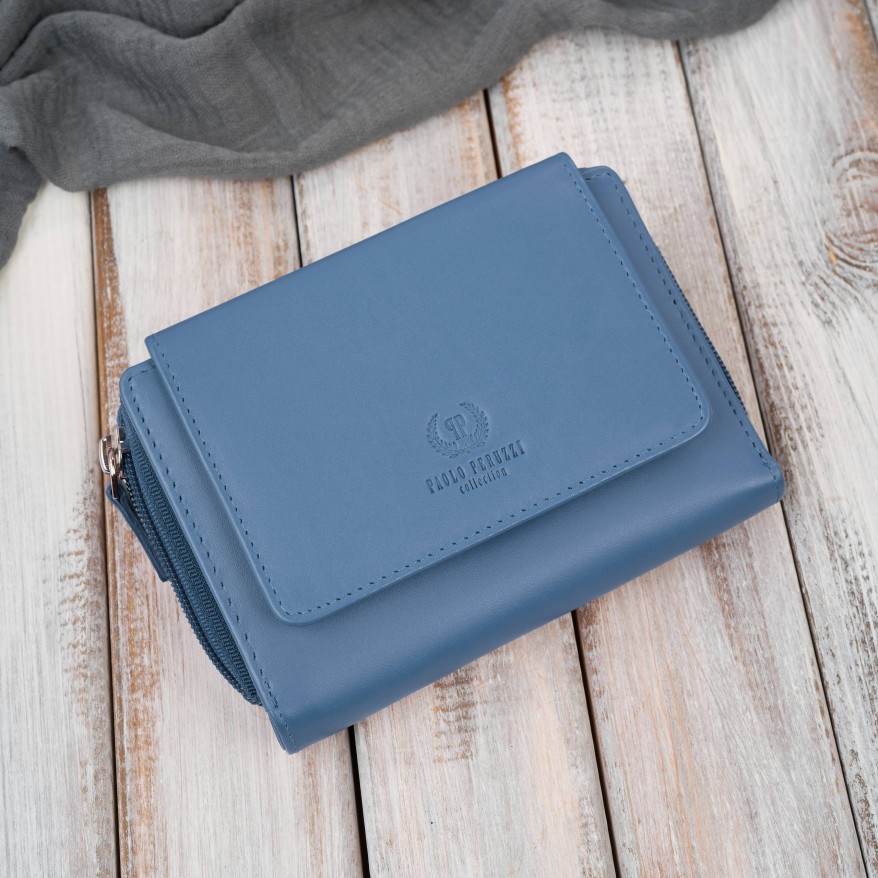 Portfel damski skórzany błękitny duży w orientacji poziomej z RFID Paolo Peruzzi SL-07-CB