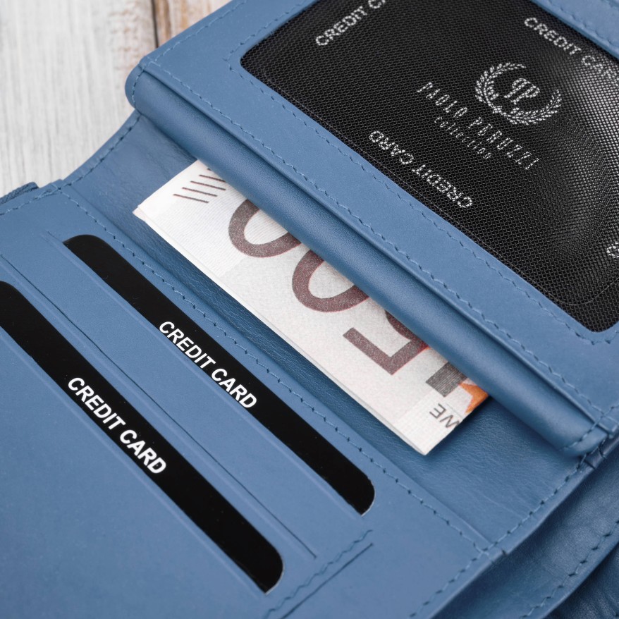 Portfel damski skórzany błękitny duży w orientacji poziomej z RFID Paolo Peruzzi SL-07-CB