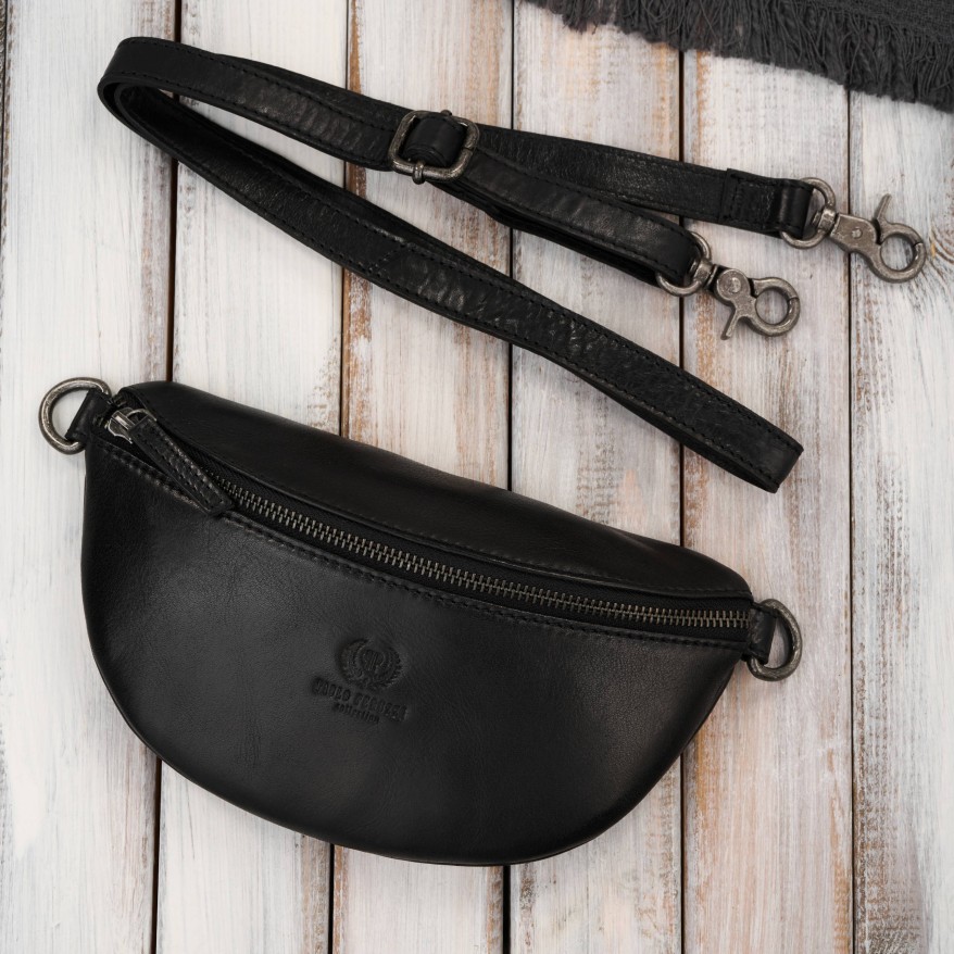 Saszetka damska skórzana nerka crossbody do ręki czarna Paolo Peruzzi SL-05-BL