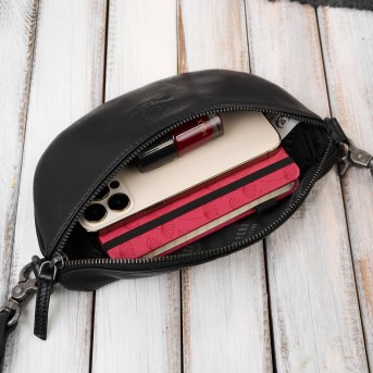 Saszetka damska skórzana nerka crossbody do ręki czarna Paolo Peruzzi SL-05-BL