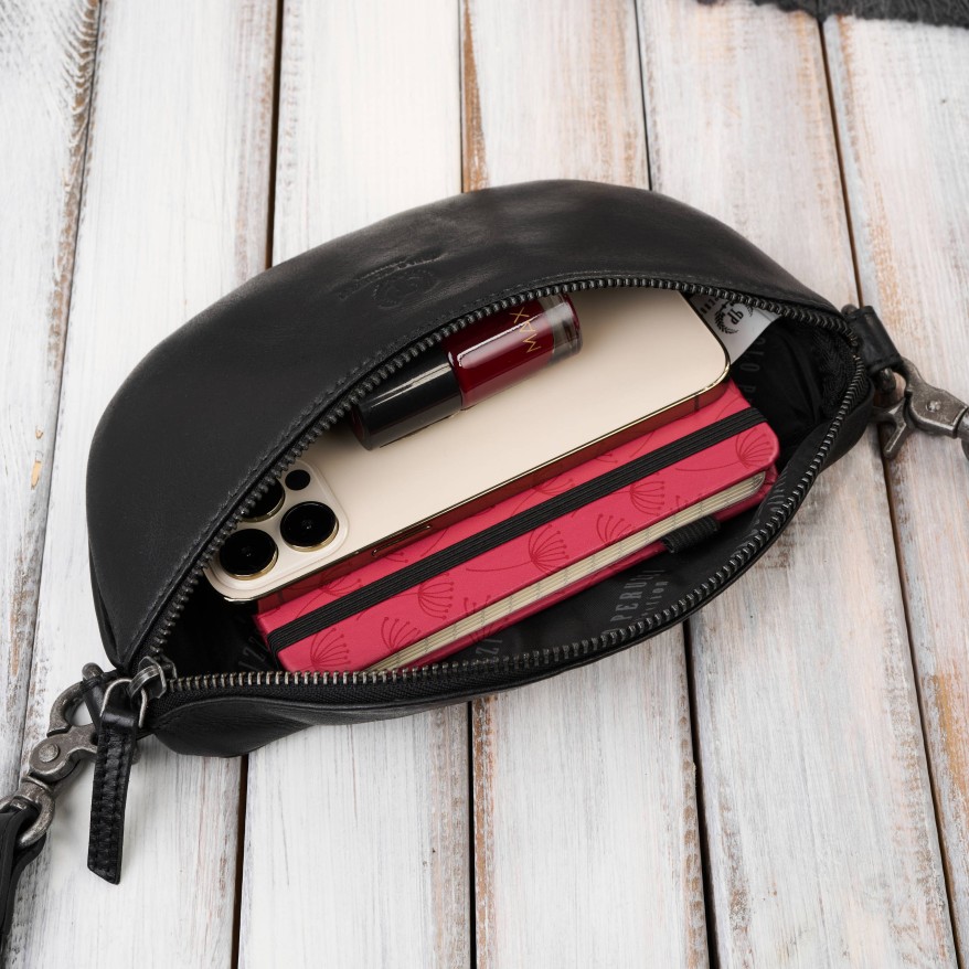 Saszetka damska skórzana nerka crossbody do ręki czarna Paolo Peruzzi SL-05-BL