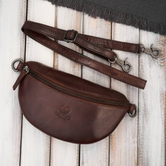 Saszetka damska skórzana nerka crossbody do ręki brązowa Paolo Peruzzi SL-05-BR