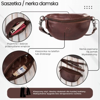 Saszetka damska skórzana nerka crossbody do ręki brązowa Paolo Peruzzi SL-05-BR