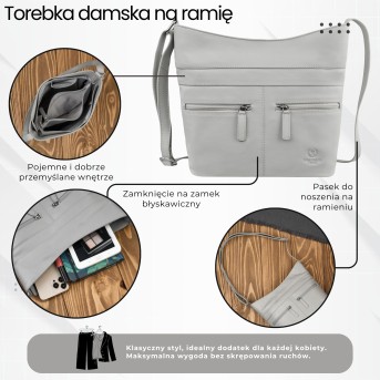 Torebka skórzana damska na ramię szara listonoszka Paolo Peruzzi AY-23-GRE