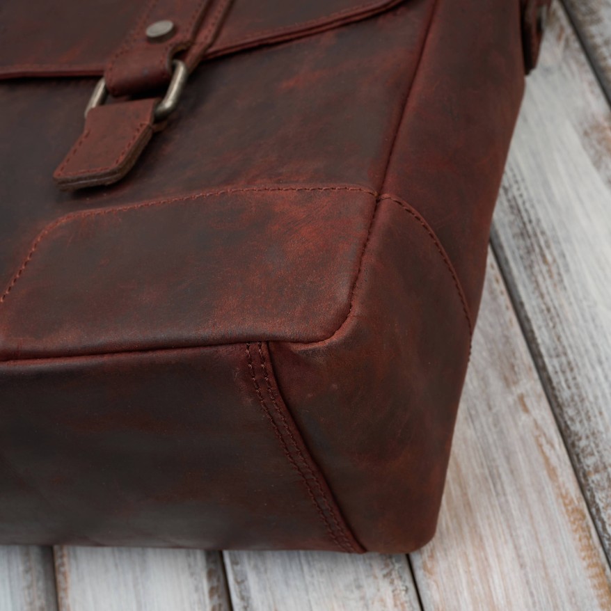 Torba skórzana męska na ramie na laptopa brązowa vintage SL-09-BR