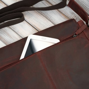 Torba skórzana męska na ramie na laptopa brązowa vintage SL-09-BR