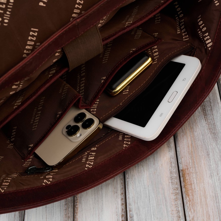 Torba skórzana męska na ramie na laptopa brązowa vintage SL-09-BR