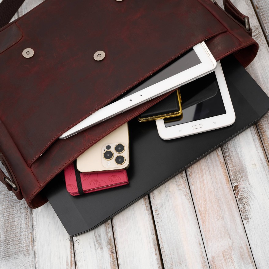 Torba skórzana męska na ramie na laptopa brązowa vintage SL-09-BR