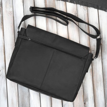 Torba skórzana męska na ramię na laptopa czarna vintage