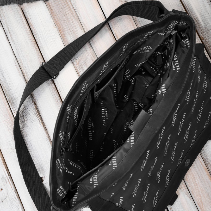 Torba skórzana męska na ramię na laptopa czarna vintage