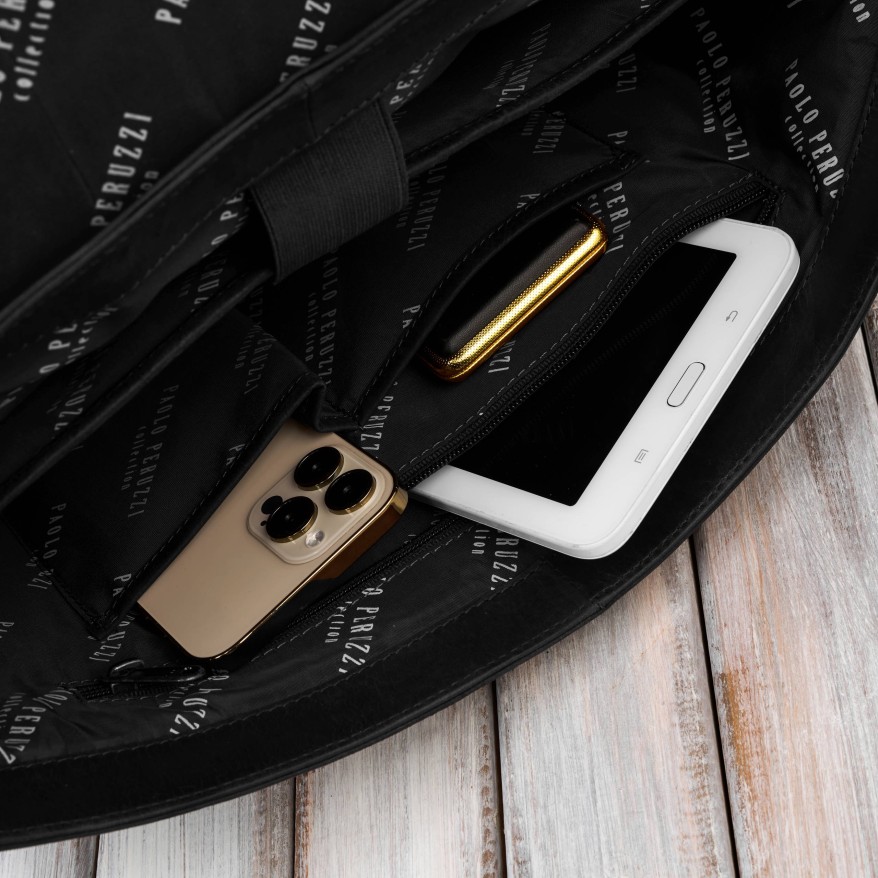 Torba skórzana męska na ramię na laptopa czarna vintage