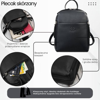Plecak damski skórzany miejski mały czarny elegancki