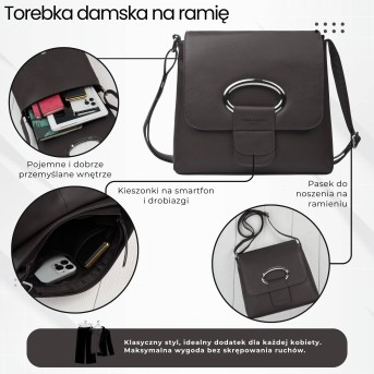 Listonoszka damska ze skóry naturalnej ciemnobrązowa klasyczna na co dzień AY-19-DBR Paolo Peruzzi