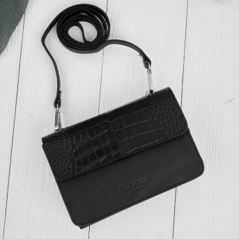 Mała skórzana torebka damska 2w1 czarna croco| Elegancka kopertówka i torebka na ramię – AY-21-CRBL