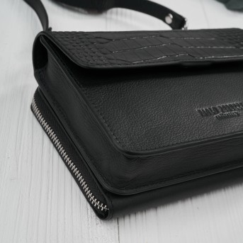 Mała skórzana torebka damska 2w1 czarna croco| Elegancka kopertówka i torebka na ramię – AY-21-CRBL