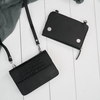 Mała skórzana torebka damska 2w1 czarna croco| Elegancka kopertówka i torebka na ramię – AY-21-CRBL