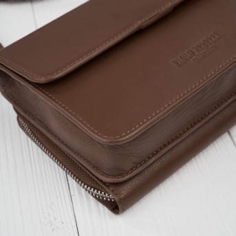 Mała skórzana torebka damska 2w1 brązowa| Elegancka kopertówka i torebka na ramię – AY-21-BR