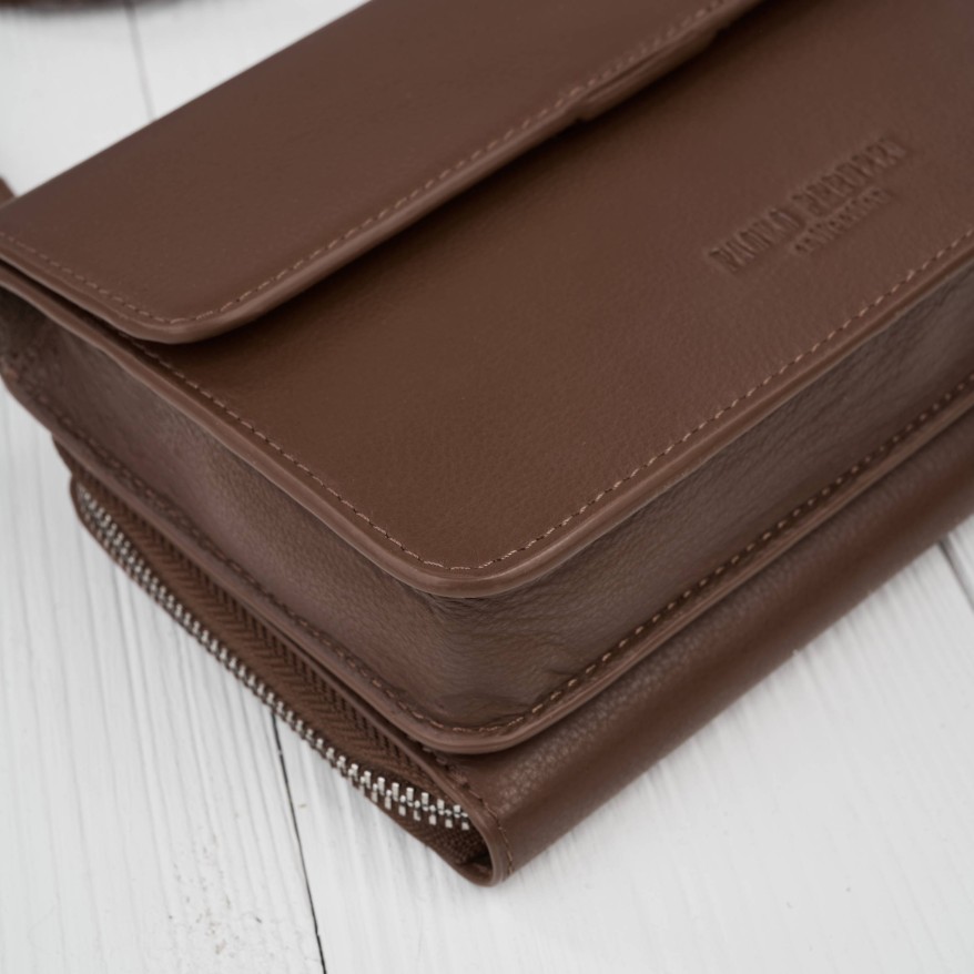 Mała skórzana torebka damska 2w1 brązowa| Elegancka kopertówka i torebka na ramię – AY-21-BR