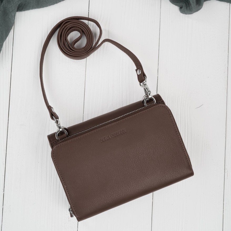 Mała skórzana torebka damska 2w1 brązowa| Elegancka kopertówka i torebka na ramię – AY-21-BR