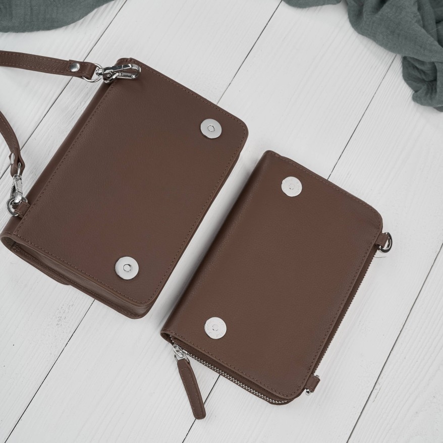 Mała skórzana torebka damska 2w1 brązowa| Elegancka kopertówka i torebka na ramię – AY-21-BR