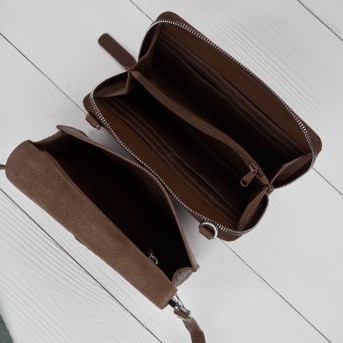 Mała skórzana torebka damska 2w1 brązowa| Elegancka kopertówka i torebka na ramię – AY-21-BR