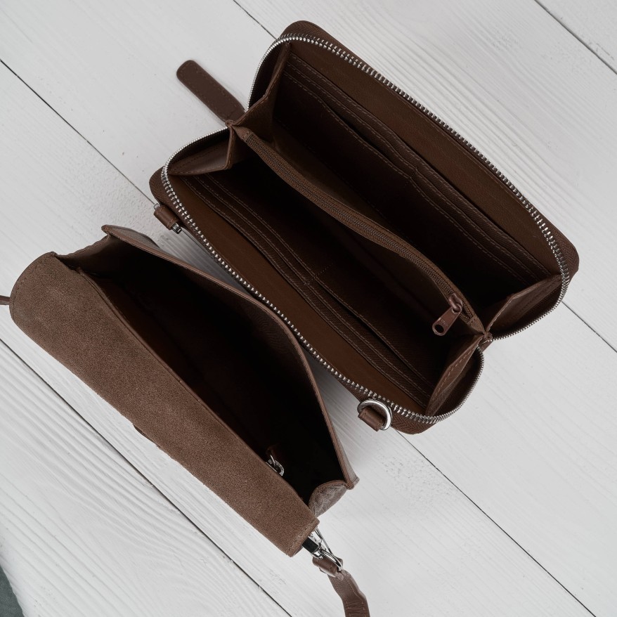 Mała skórzana torebka damska 2w1 brązowa| Elegancka kopertówka i torebka na ramię – AY-21-BR