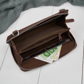 Mała skórzana torebka damska 2w1 brązowa| Elegancka kopertówka i torebka na ramię – AY-21-BR