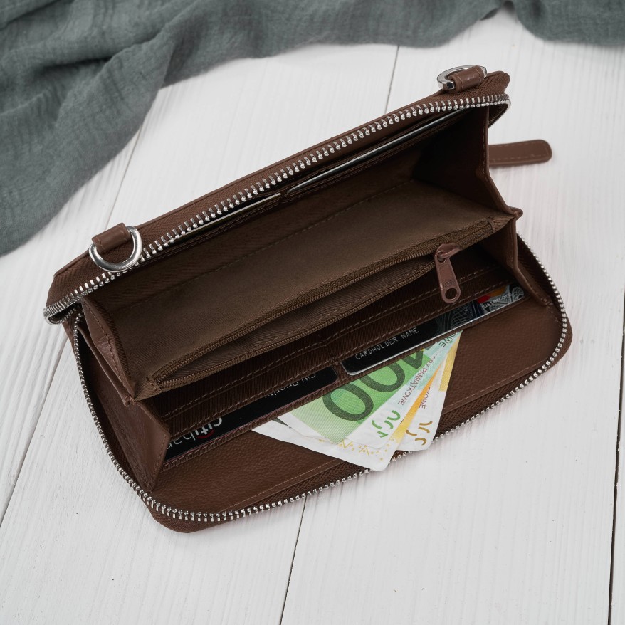 Mała skórzana torebka damska 2w1 brązowa| Elegancka kopertówka i torebka na ramię – AY-21-BR