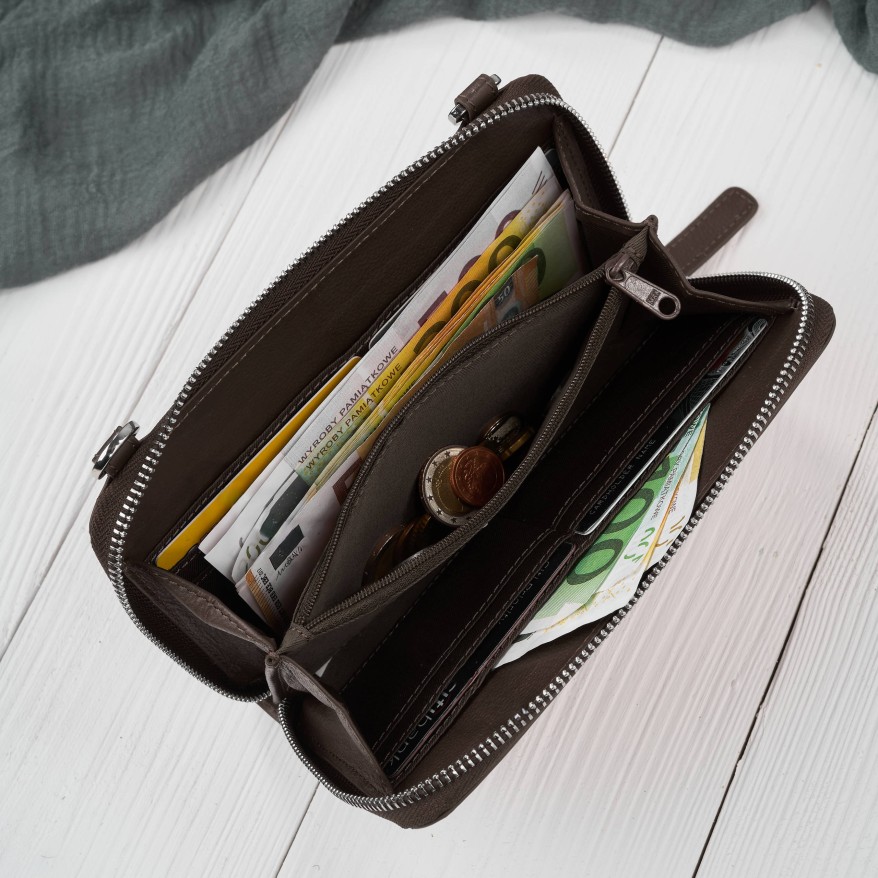 Mała skórzana torebka damska 2w1 brązowa| Elegancka kopertówka i torebka na ramię – AY-21-BR