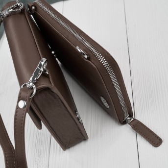 Mała skórzana torebka damska 2w1 brązowa| Elegancka kopertówka i torebka na ramię – AY-21-BR