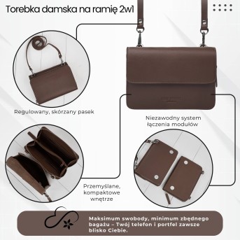 Mała skórzana torebka damska 2w1 brązowa| Elegancka kopertówka i torebka na ramię – AY-21-BR