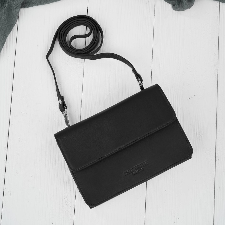 Mała skórzana torebka damska 2w1 czarna | Elegancka kopertówka i torebka na ramię – AY-21-BL