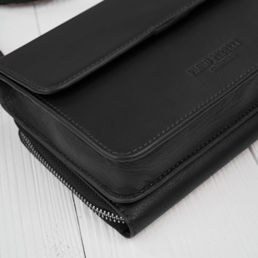 Mała skórzana torebka damska 2w1 czarna | Elegancka kopertówka i torebka na ramię – AY-21-BL