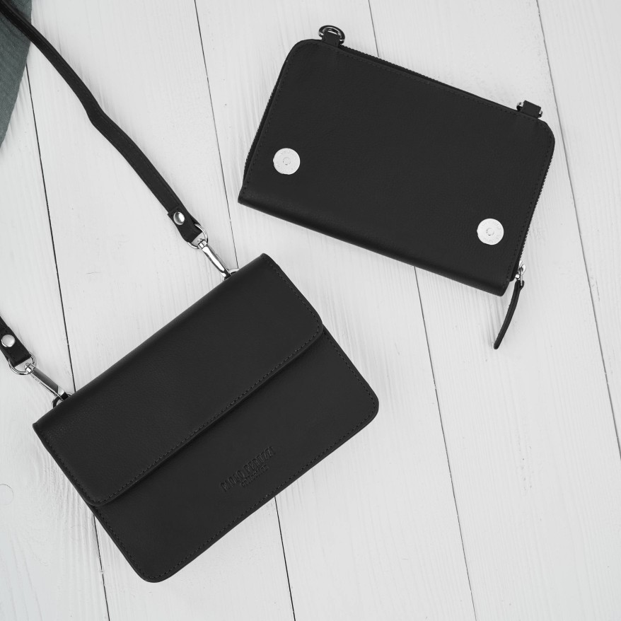 Mała skórzana torebka damska 2w1 czarna | Elegancka kopertówka i torebka na ramię – AY-21-BL