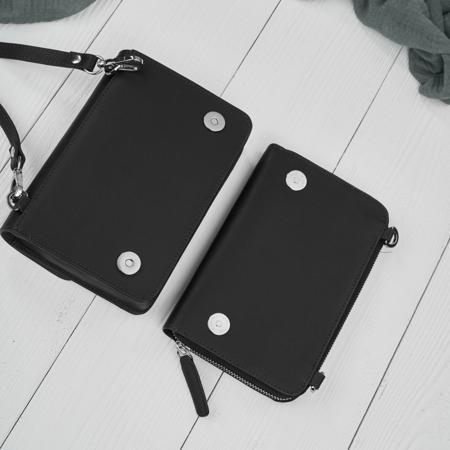 Mała skórzana torebka damska 2w1 czarna | Elegancka kopertówka i torebka na ramię – AY-21-BL