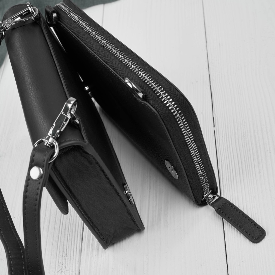 Mała skórzana torebka damska 2w1 czarna | Elegancka kopertówka i torebka na ramię – AY-21-BL