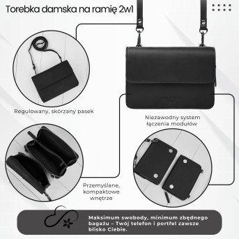 Mała skórzana torebka damska 2w1 czarna | Elegancka kopertówka i torebka na ramię – AY-21-BL