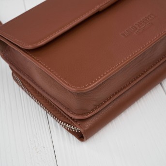 Mała skórzana torebka damska 2w1 koniakowa| Elegancka kopertówka i torebka na ramię – AY-21-CG