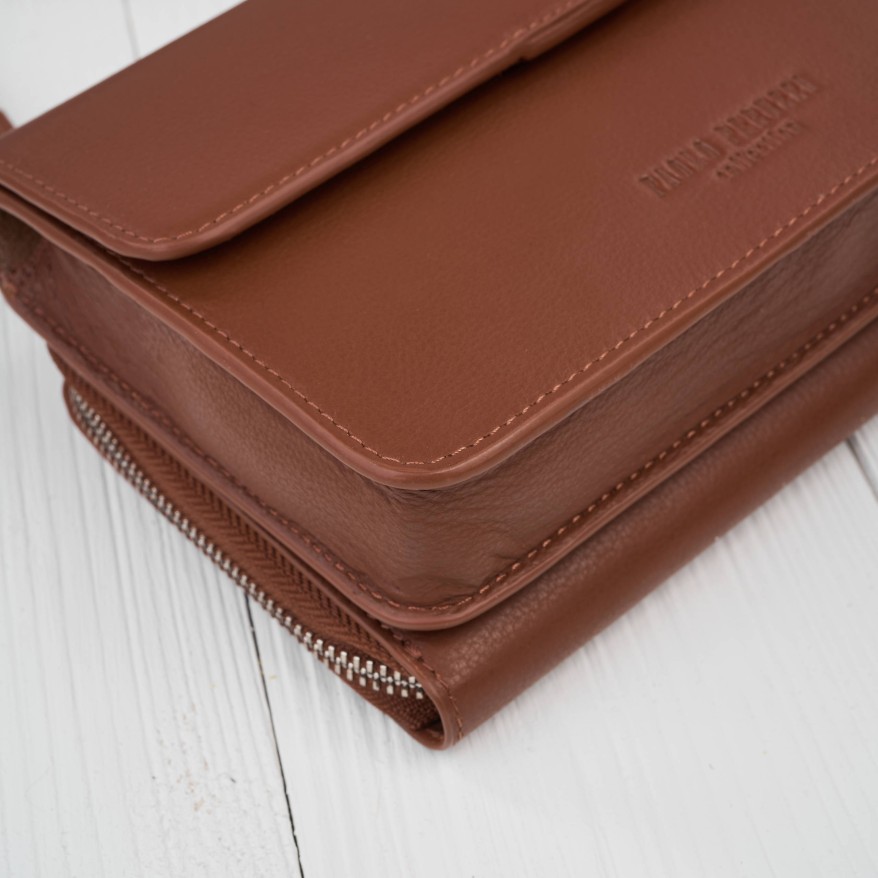 Mała skórzana torebka damska 2w1 koniakowa| Elegancka kopertówka i torebka na ramię – AY-21-CG