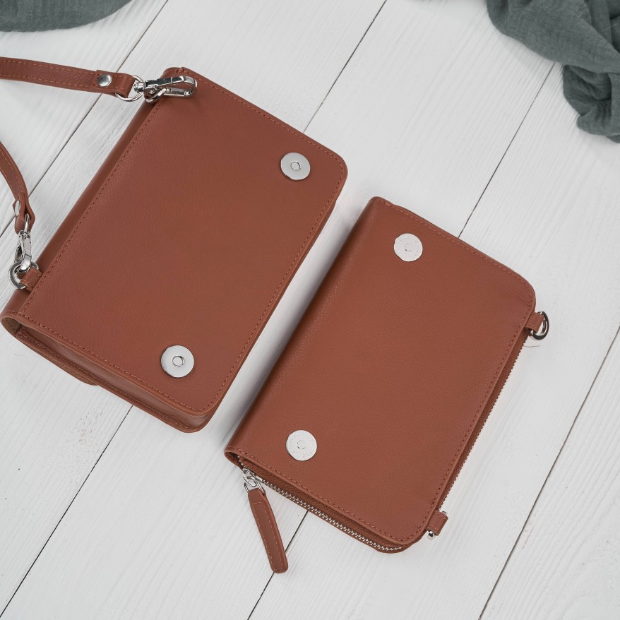 Mała skórzana torebka damska 2w1 koniakowa| Elegancka kopertówka i torebka na ramię – AY-21-CG