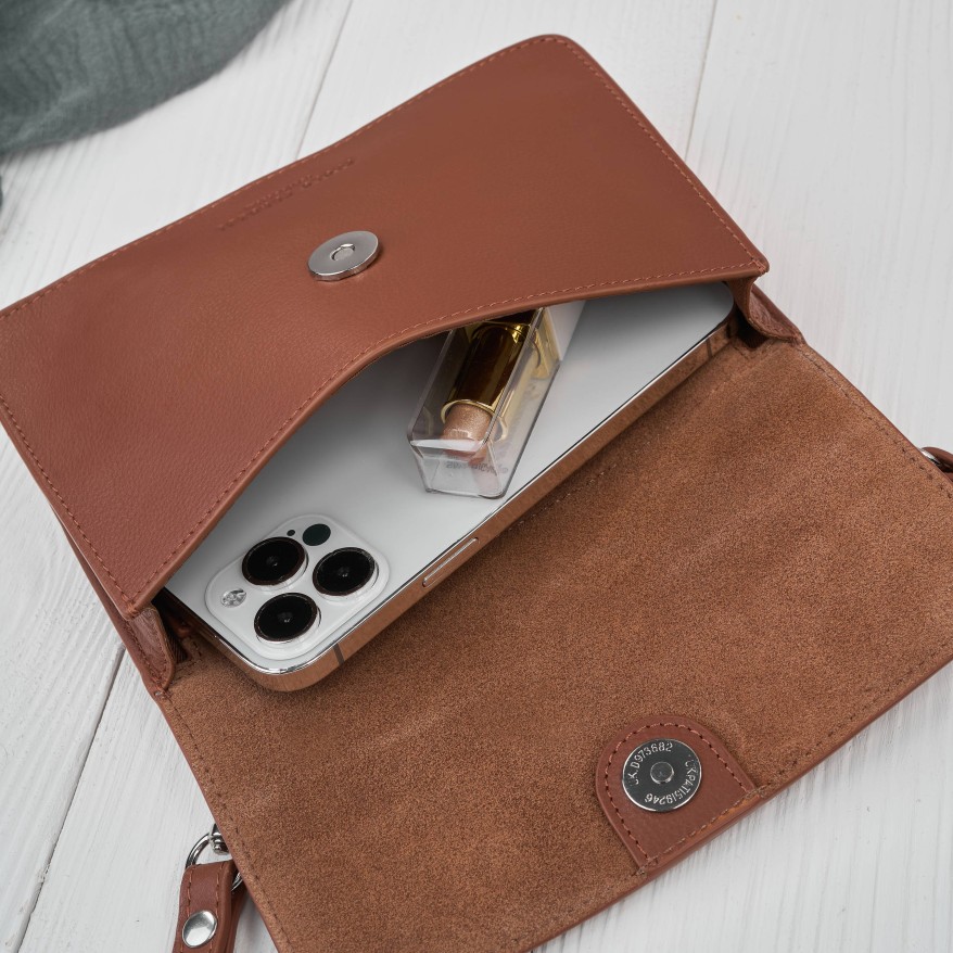 Mała skórzana torebka damska 2w1 koniakowa| Elegancka kopertówka i torebka na ramię – AY-21-CG