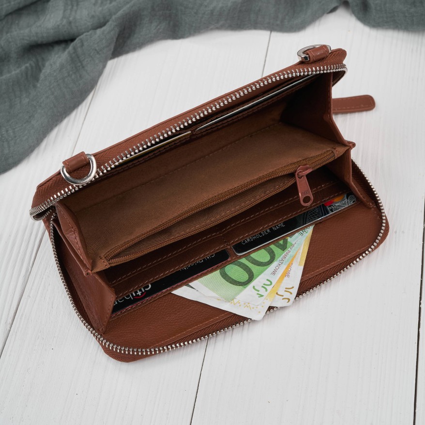 Mała skórzana torebka damska 2w1 koniakowa| Elegancka kopertówka i torebka na ramię – AY-21-CG