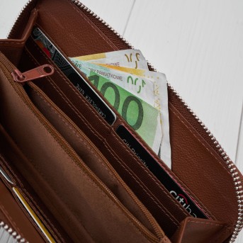 Mała skórzana torebka damska 2w1 koniakowa| Elegancka kopertówka i torebka na ramię – AY-21-CG