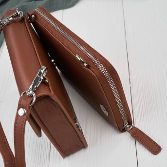 Mała skórzana torebka damska 2w1 koniakowa| Elegancka kopertówka i torebka na ramię – AY-21-CG