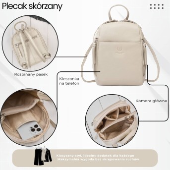 Plecak damski skórzany miejski mały czarny elegancki