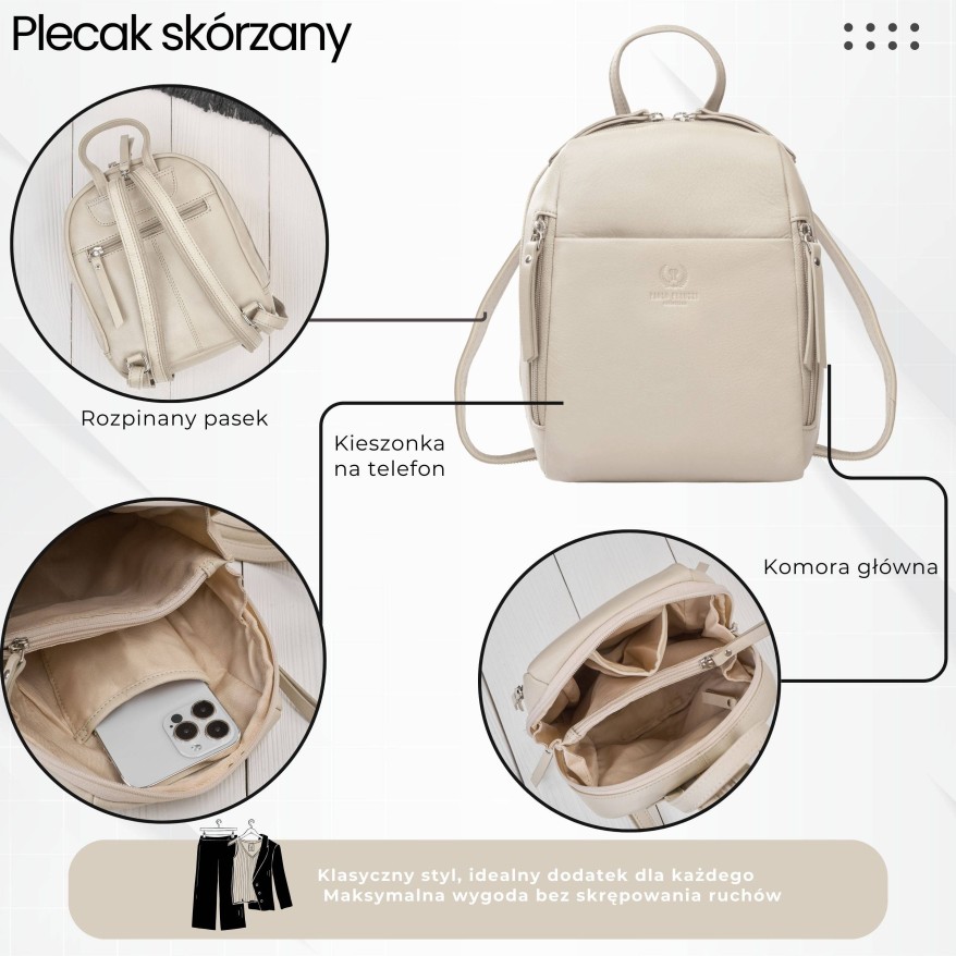 Plecak damski skórzany miejski mały czarny elegancki