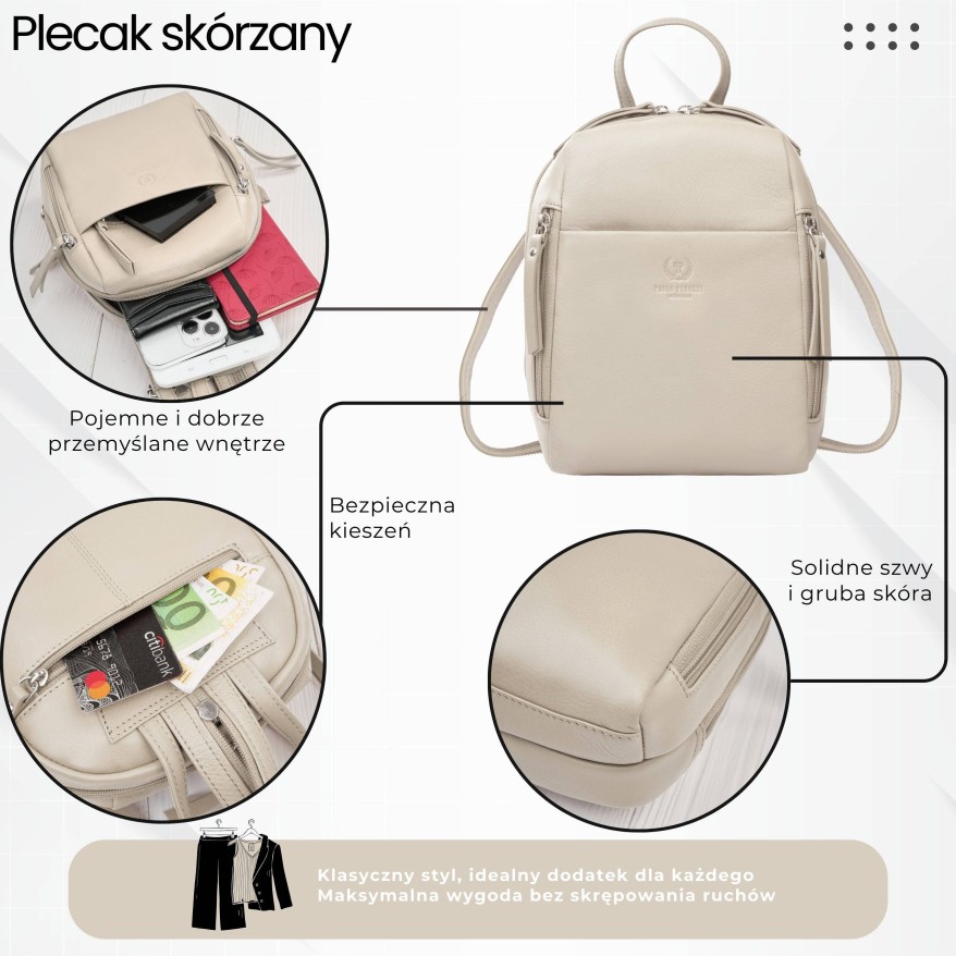 Plecak damski skórzany miejski mały czarny elegancki