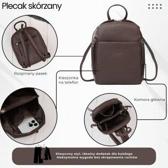 Plecak damski skórzany miejski mały czarny elegancki