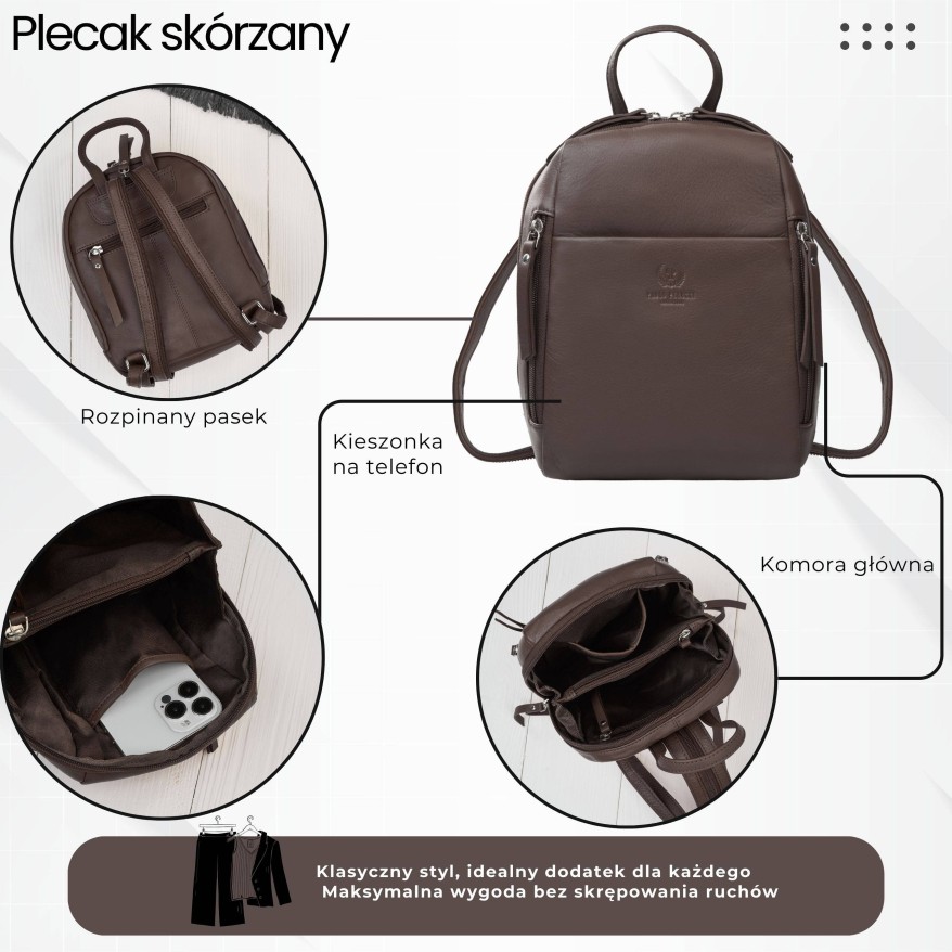 Plecak damski skórzany miejski mały czarny elegancki